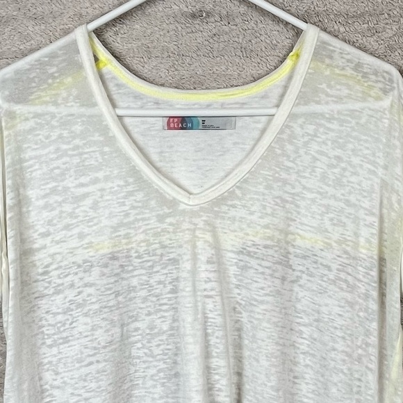 FREE PEOPLE FP Beach Keep Me Oversized Burnout White T-Shirt Top Yellow Seams XS - Picture 2 of 13